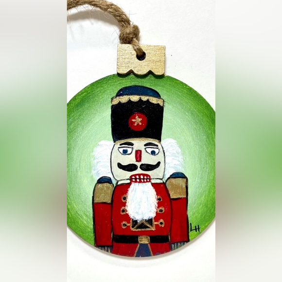ORIGINAL acrylic Christmas Nutcracker Soldiers on Round Wood Ornament Disc - Picture 3 of 6
